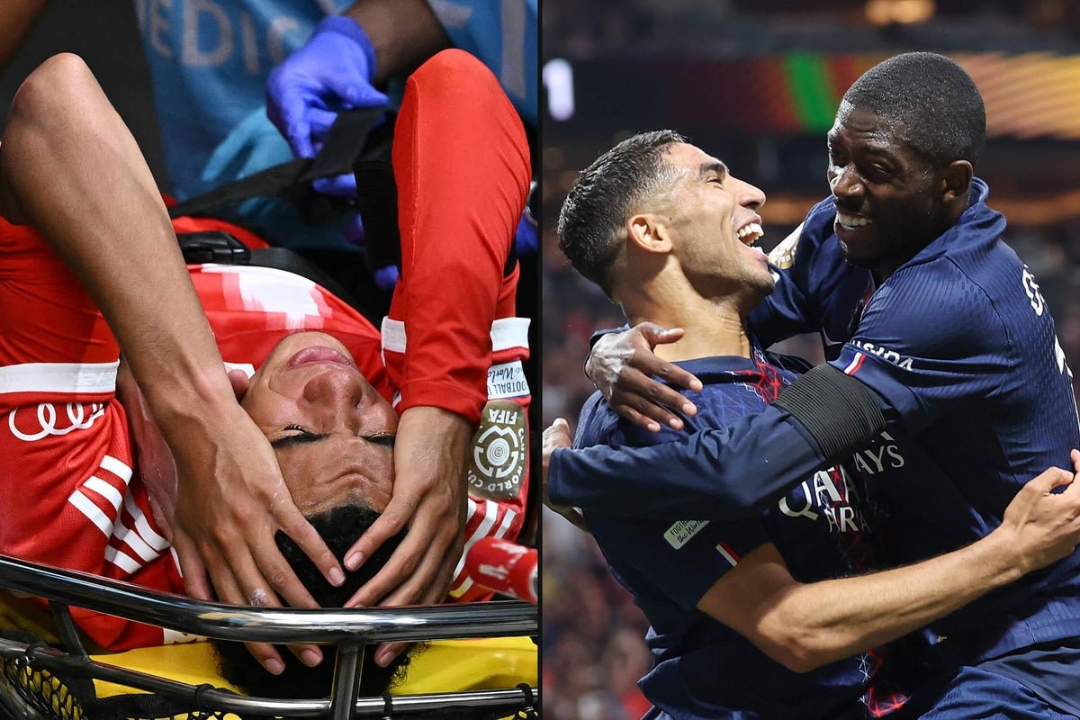 PSG prieš „Bayern Chaos“ išpjaustytas: Jamal Musia siaubo trauma, dvi raudonos kortelės ir du puikūs įvarčiai