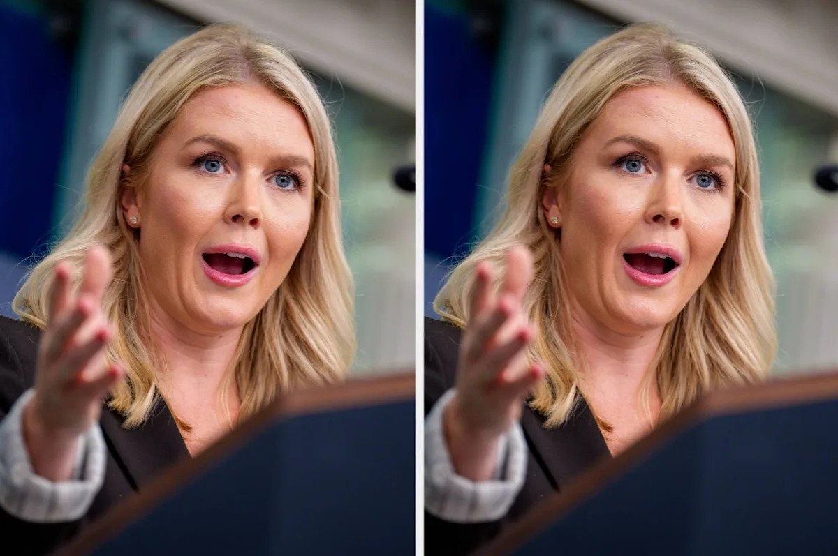 Caroline Levit vos teigė Trumpas toks juokingas, kad net respublikonai tai vadina